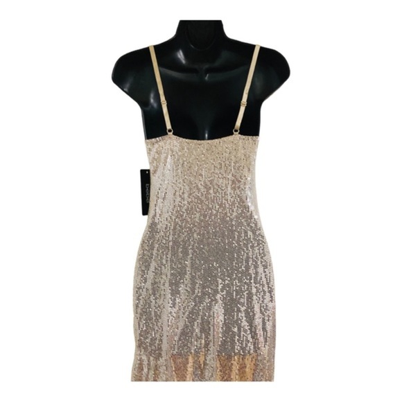 Bebe silver sequin cowl neck adjustable strap‎ slip style gown dress size large - Picture 8 of 15